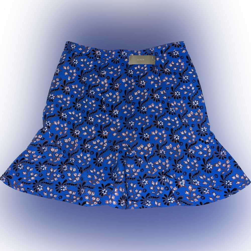 J Crew (NWT) BLUE Floral Flutter Flounce Vintage Scarf Print Mini Skirt -SZ 0